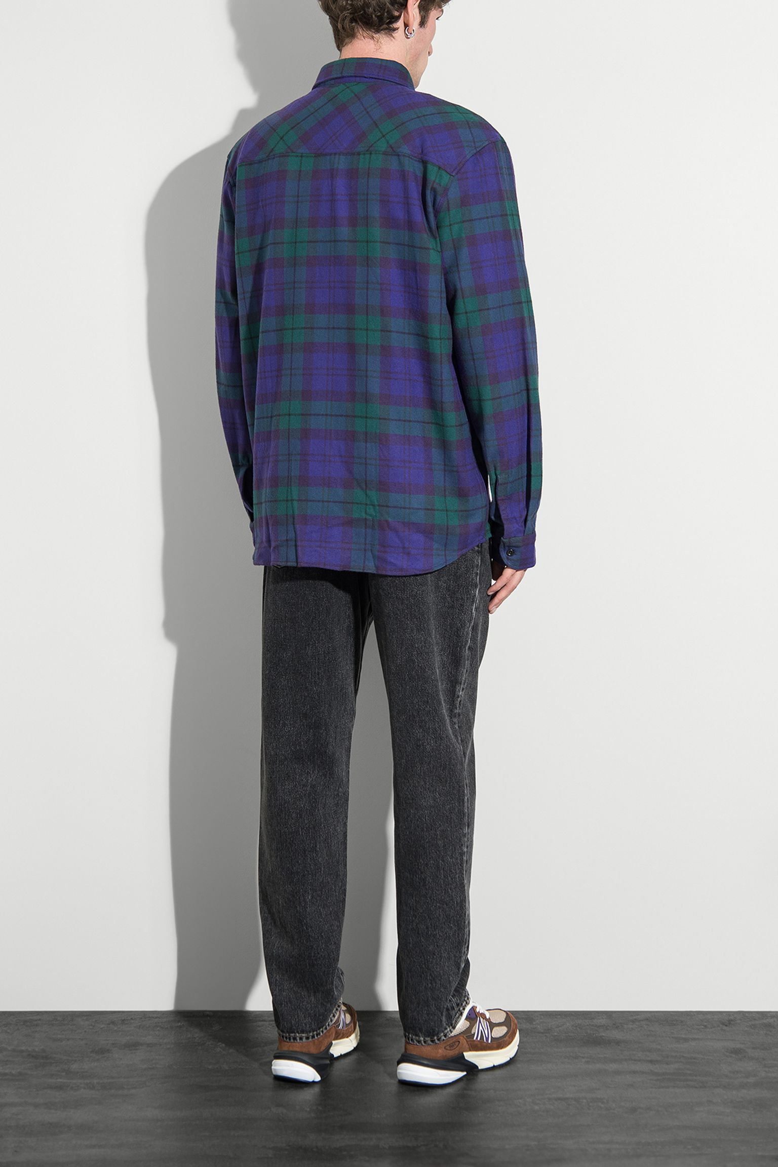 Стильные Рубашка Millenium Shirt LS Heavy Flannel Brushed Green/Purple garment washed