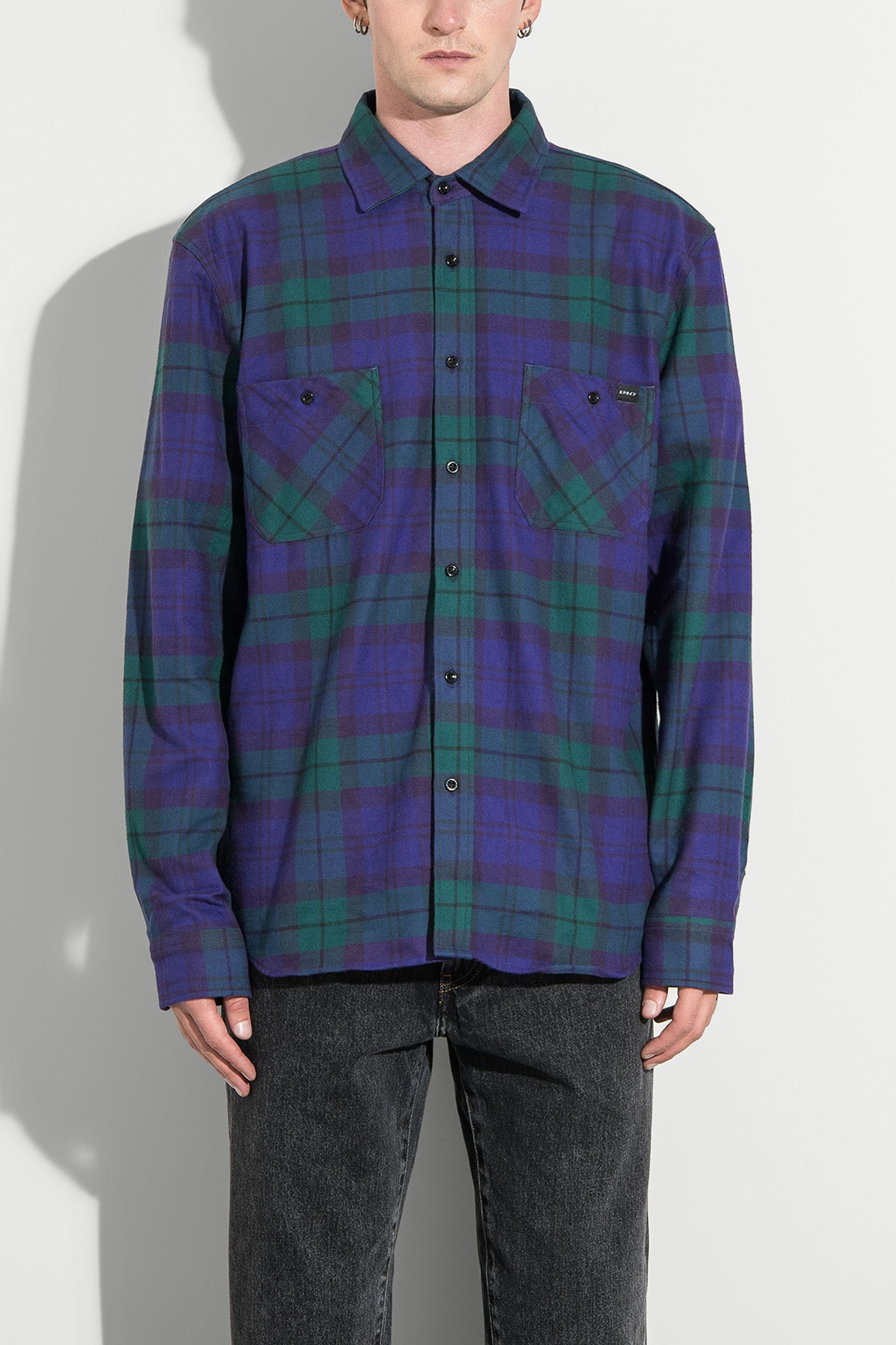 Рубашка Millenium Shirt LS Heavy Flannel Brushed Green/Purple garment washed с доставкой