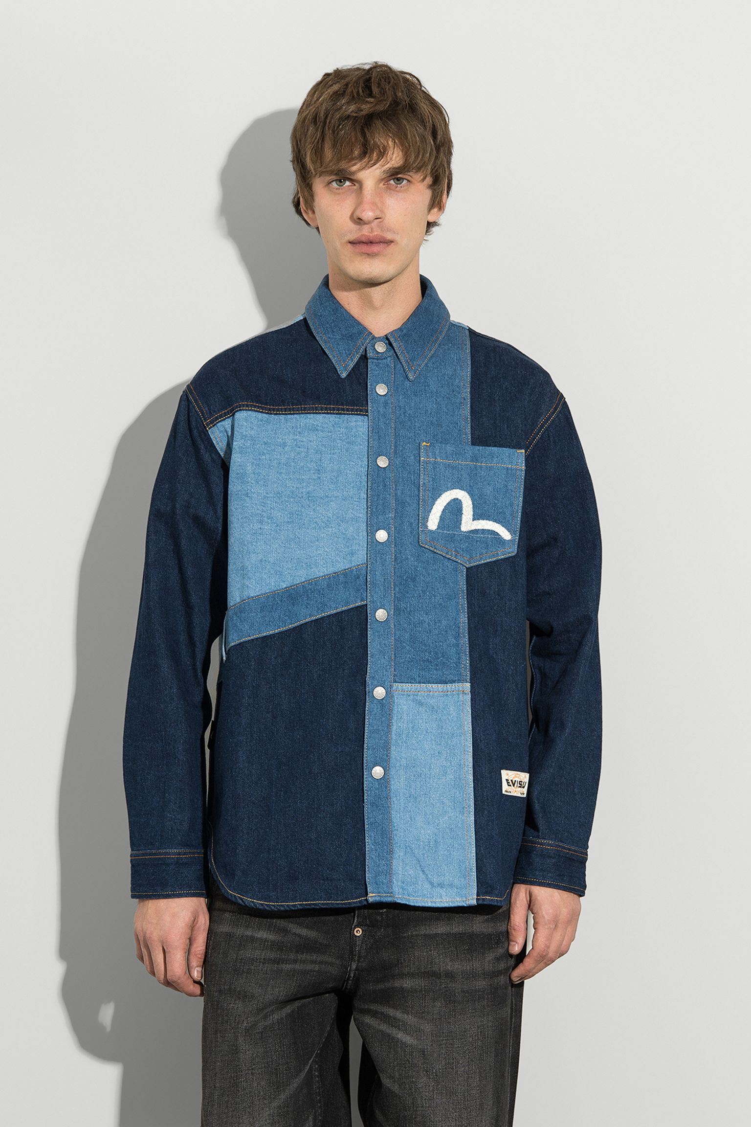 Рубашка Woven Seagull Emb Patchwork Denim Shirt