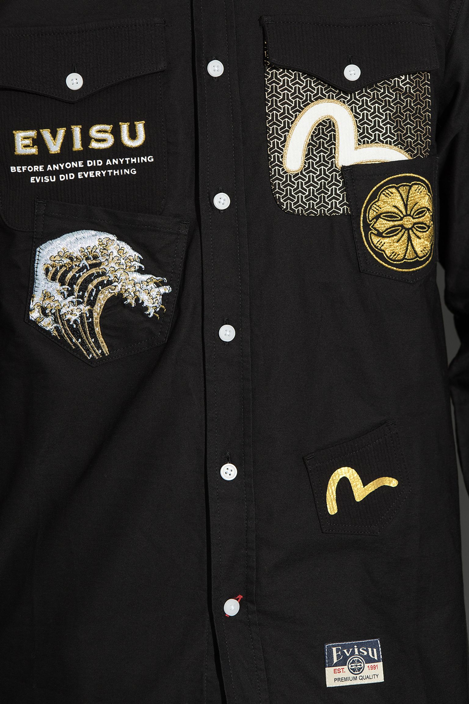 Широкий выбор Рубашка Woven Evisu Logos+Wave Emb Multi-pocket Shirt