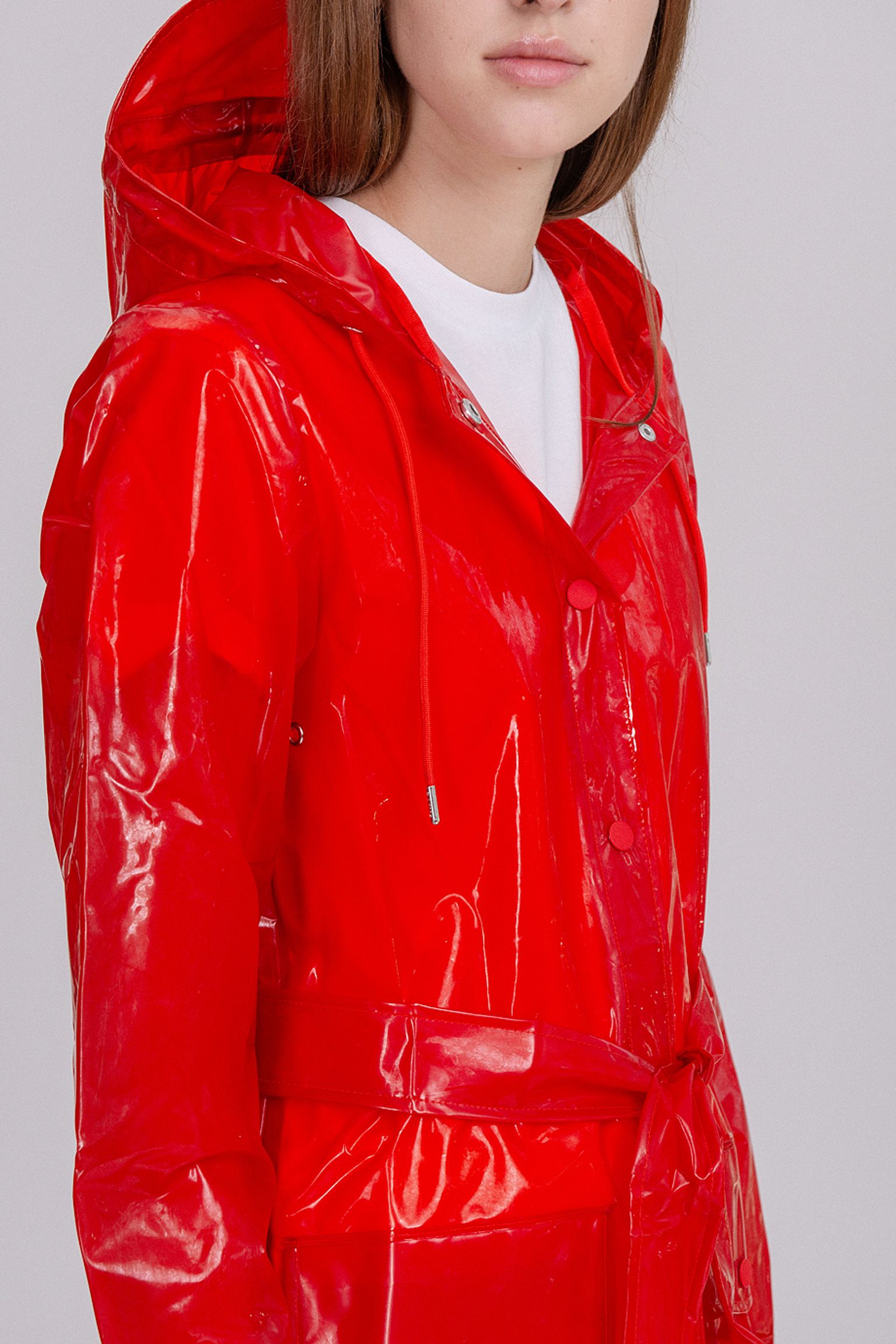 Стильные Плащ Rains Transparent Belt Jacket Glossy Red