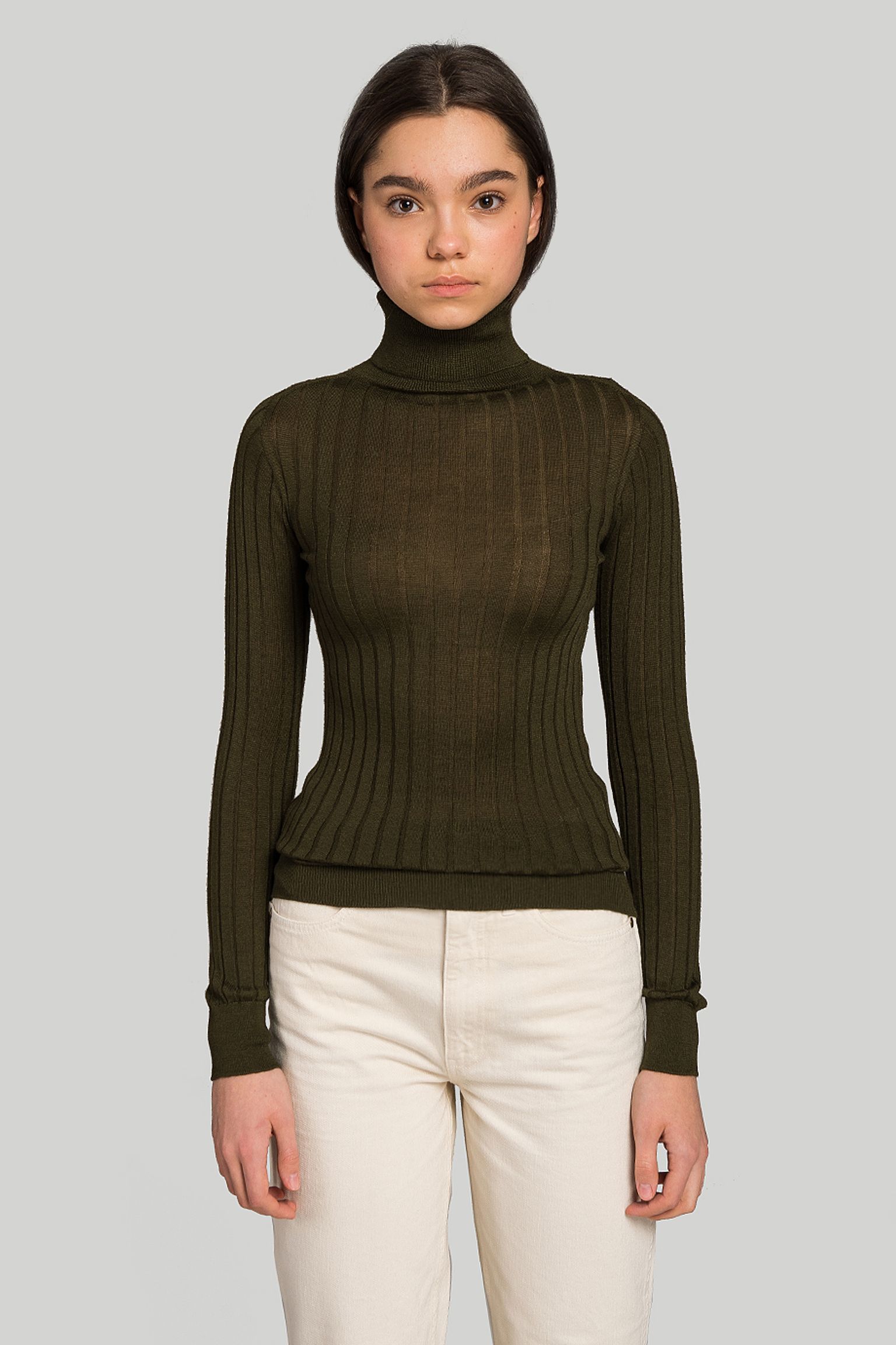 Гольф Johnstons of Elgin SUPERFINE CASHMERE SILK FLAT RIBBED ROLL NECK