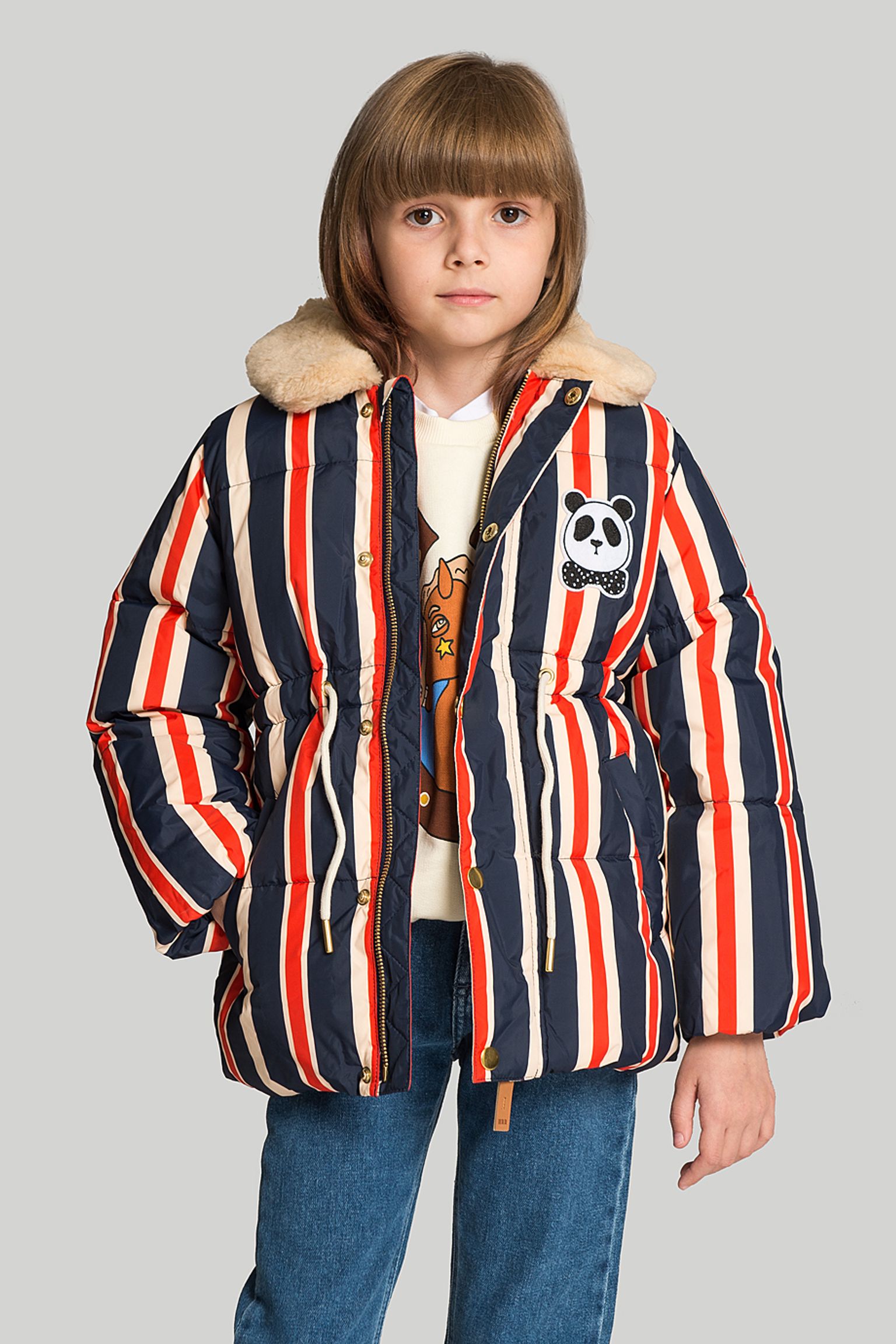 Пуховик MINI RODINI KIDS Panda faux fur puffer jacket