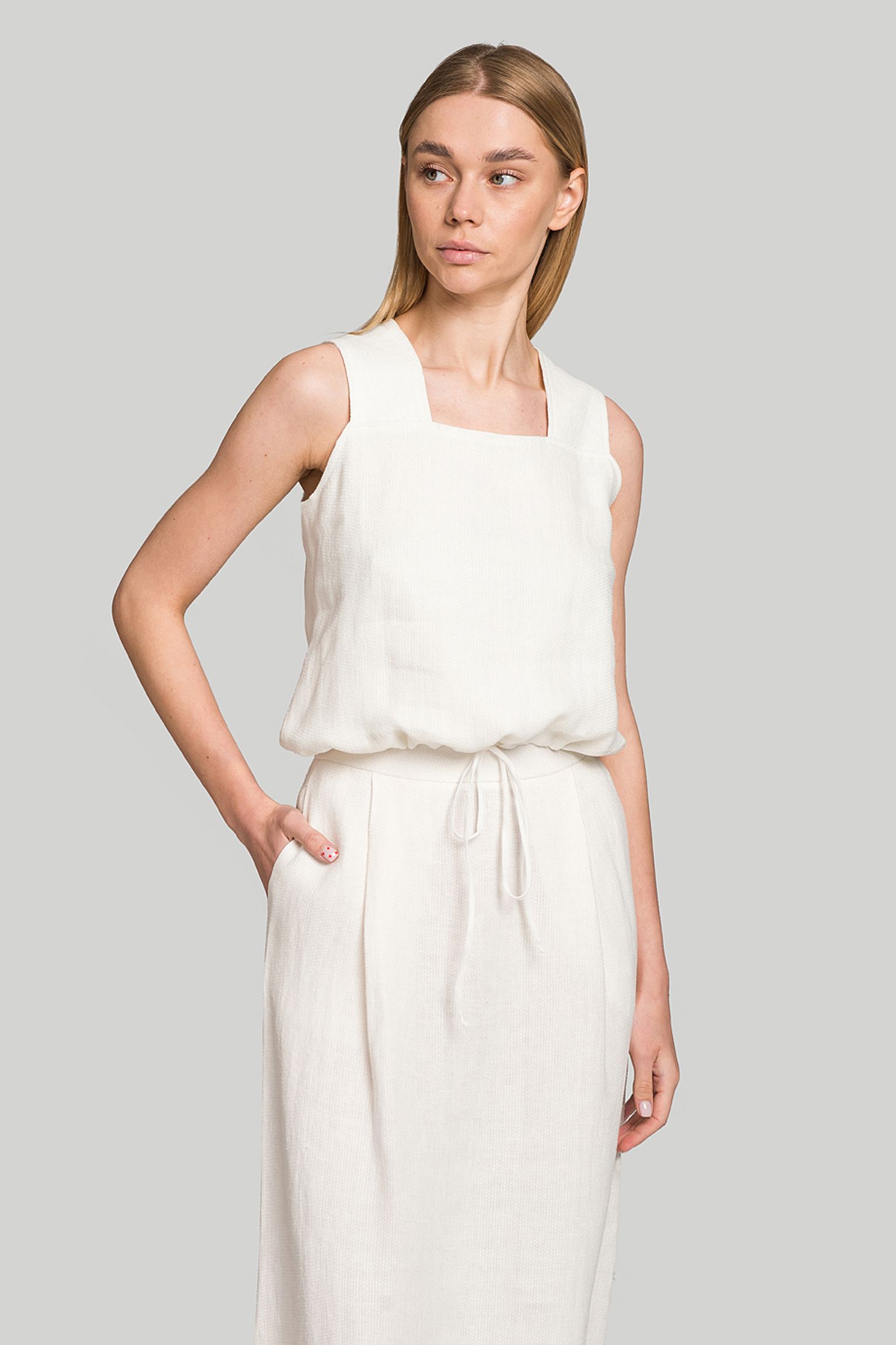 Топ MISSING YOU ALREADY SQUARE-NECK LINEN DRAWSTRING TOP купити