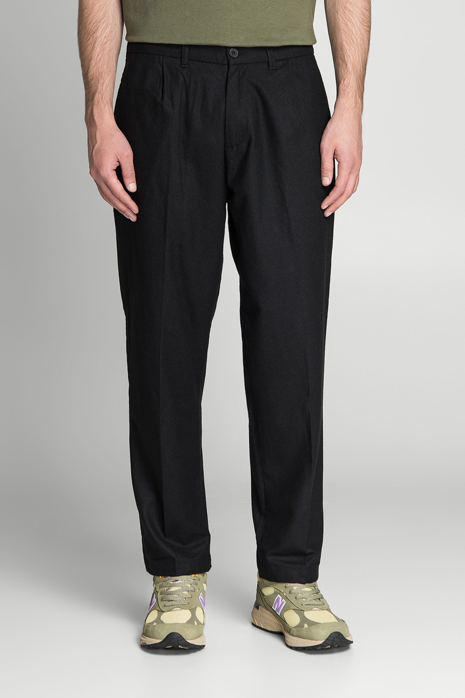 брюки Eddy Pant Plain Wool Weave Black garment washed