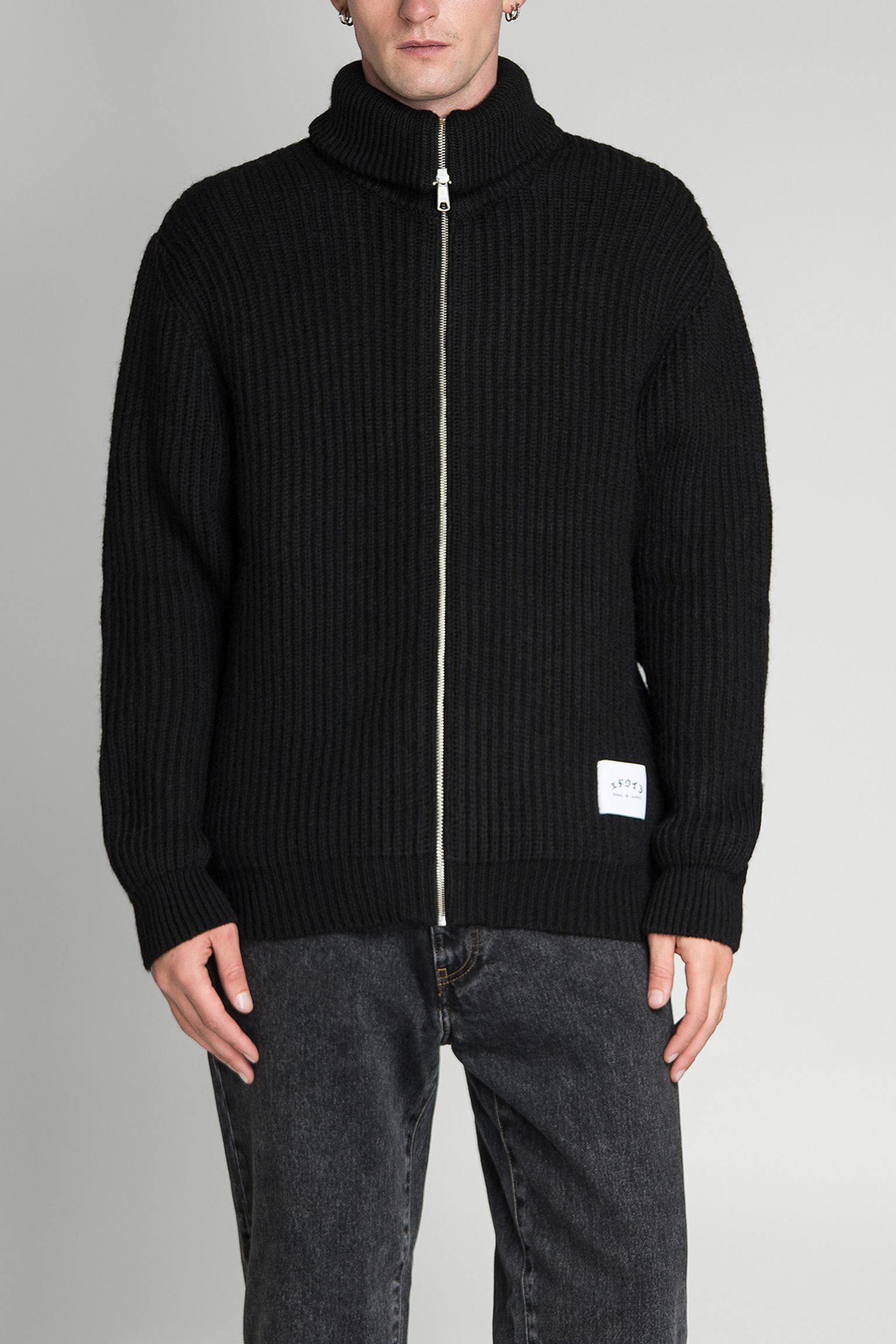 кардиган Gary Zipped Cardigan Wool Knit Blend  Black garment washed