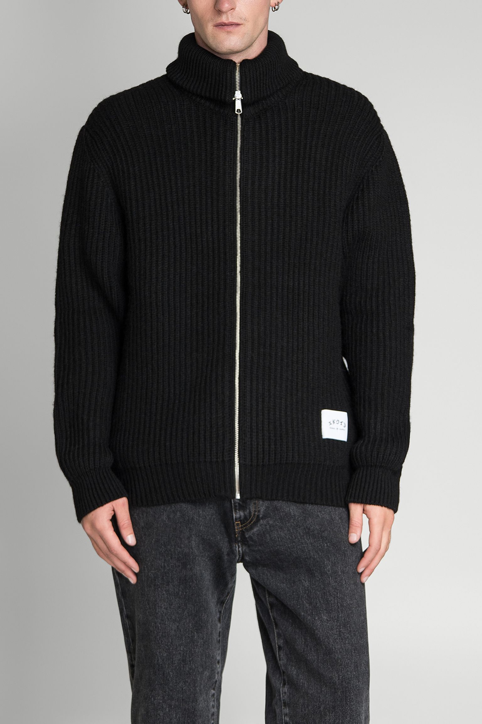 кардиган Gary Zipped Cardigan Wool Knit Blend  Black garment washed з доставкою