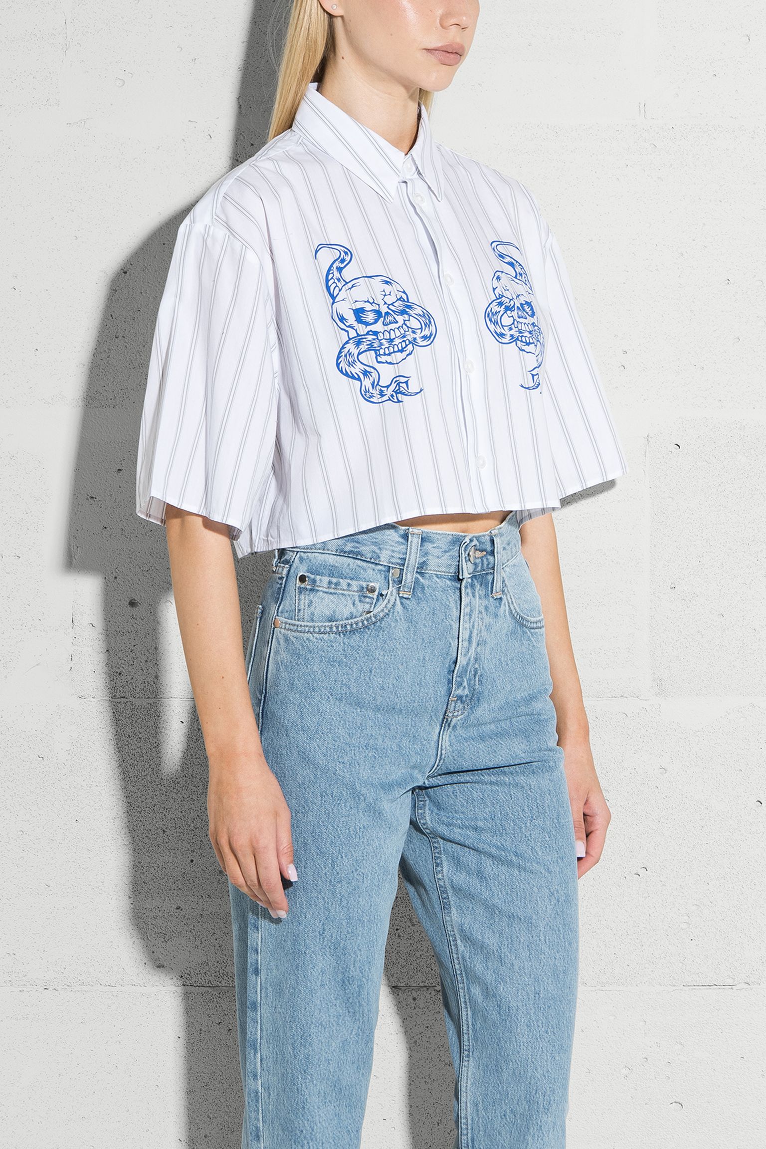 Рубашка с коротким рукавом W Alix Shirt SS Grey/White garment washed с доставкой